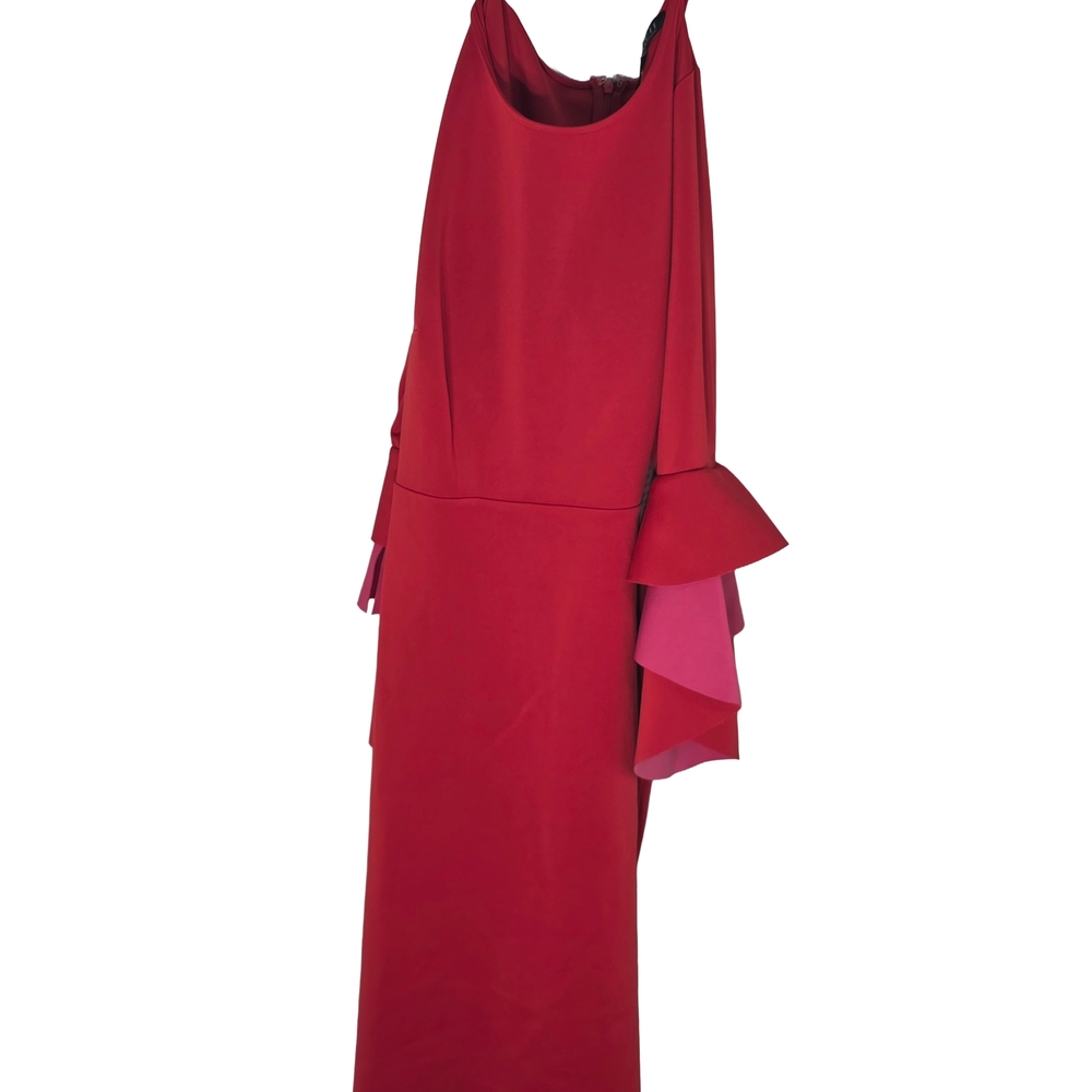 Eloquii Red Asymmetrical Dress with Pink Accents